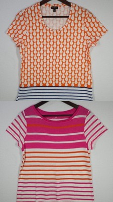 Talbots Petite Women's Lot Of 2 Short Sleeve T Shirts Striped Pineapple Size PL