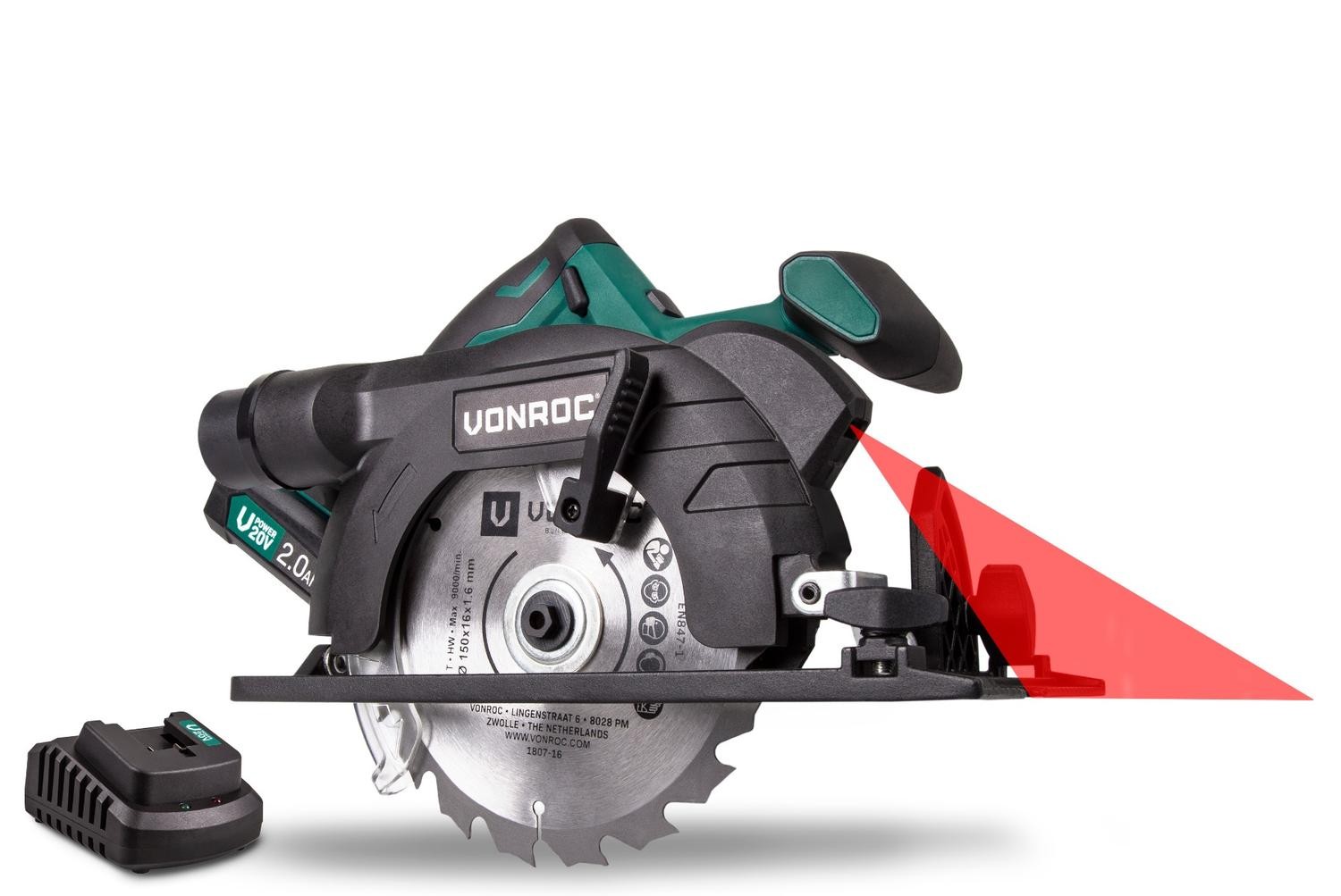Sega circolare a batteria VPOWER 20V - 150mm. Con 1 batteria 2.0Ah VONROC