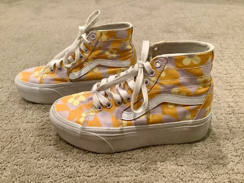 Scarpe alte Vans U SK8 HI giallo viola fiori 6 donna 4 5 uomo sneakers