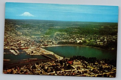 Aerial View Over Olympia Washington Vintage Postcard Mt Rainer In Far 
