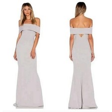 Katie May Legacy Maxi Gown Dress Off The Shoulder Dove Gray Womens Size 6