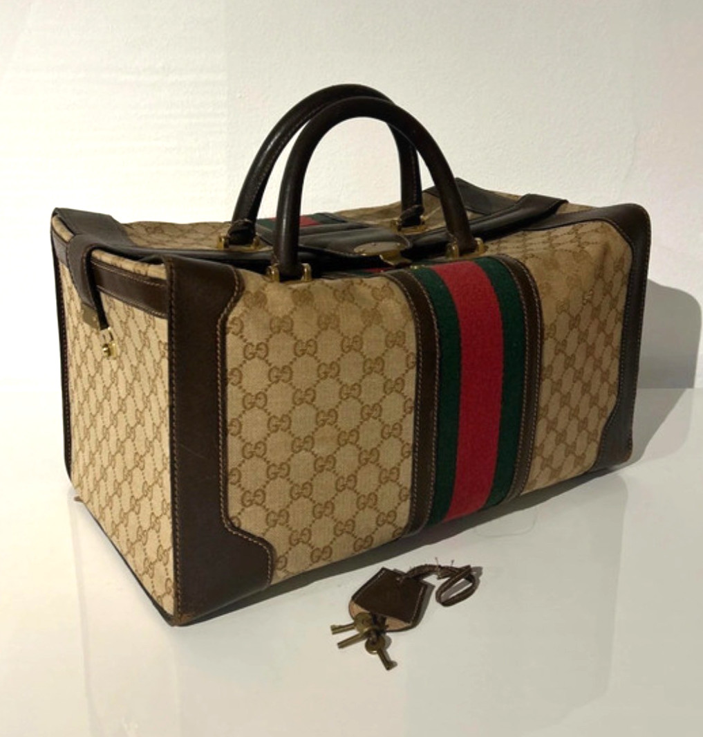 BORSA GUCCI VINTAGE DA VIAGGIO SHERRY LINE TROUSSE BAG TOILE BOSTON 24H BORSONE