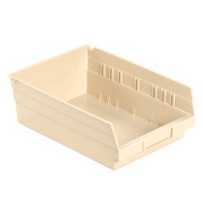 Plastic Shelf Bin Nestable 8-3/8"W x 11-5/8" D x 4"H Beige Lot of 12