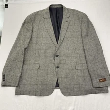 Oak Hill Blazer Mens 4XL 58/60R Big Tall Gray Linen Blend Glen Plaid Sport Coat