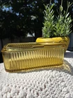 VTG Yellow Amber Depression Ribbed Covered Refrigerator Dish w/ Lid 8 x 4 READ