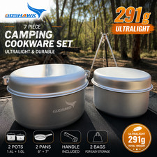 Ultralight Camping Cookware Set 291g 1.4L 1L Pots Pans Backpacking Hiking