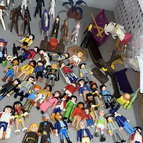 Large LOT of Vintage Playmobil Medieval Figurines Parts Soldiers Indians Boat
