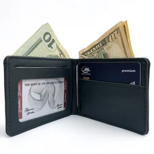 RFID Mens Slim Front Pocket Wallet Genuine Leather Bifold ID/Credit Card Holder