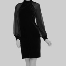 Calvin Klein Women's Black Velvet Lined Shift Sheer Chiffon-Sleeve Dress, Size 6
