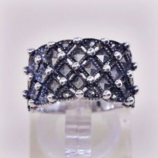 Size 6, Vtg Sterling Silver Handmade Ring, 925 Silver Band W/ Marcasite N Beads