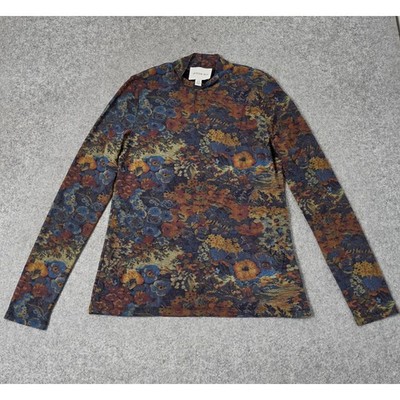Jason Wu Y2K Floral Mock Neck Mesh Top Womens Medium Multicolor Long Sleeve Boho