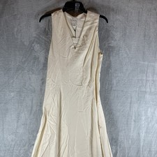Calvin Klein Women's Maxi Dress Linen Cotton Blend V Neck A Line Ivory Cream M