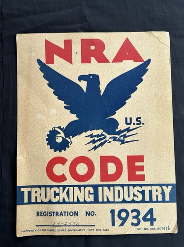RARE!  National Recovery Act NRA POSTER 1934 TRUCKING INDUSTRY  Gov Printng Off