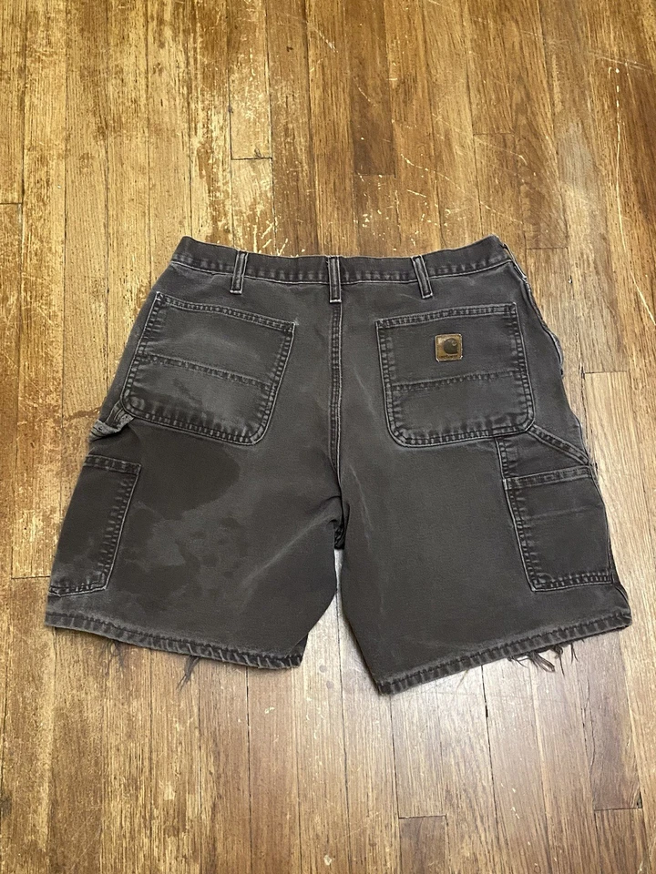 Pantalones Cortos Carpintero De Colección Y2K Carhartt B25 DKB Thrashed Marrón Lona Talla 32 Foto 3 de 4