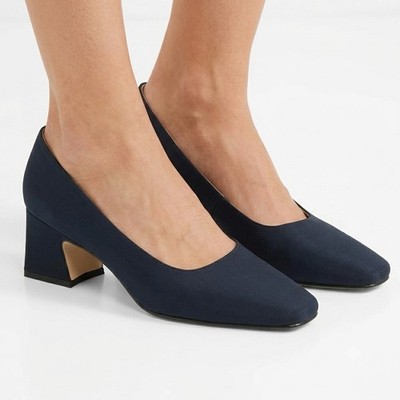 West Avenue Avon Plain Navy Blue Fabric Block Heel Pumps Shoes Size 6 M