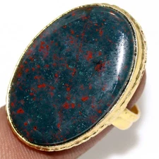 Golden Plated Bloodstone Ethnic Ring Handmade Jewelry Size US 7.5 GW