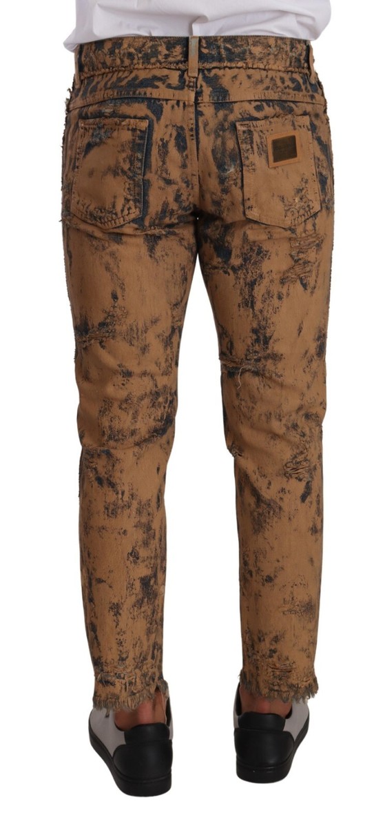 DOLCE & GABBANA Jeans Brown Distressed Cotton Regular Denim DOLCE & GABBANA Jeans Brown Distressed Cotton Regular Denim