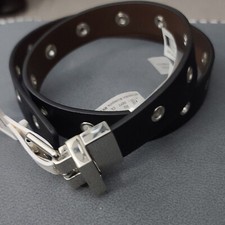 Cat Jack Belt Black Brown Reversible Leather Look with Silver Buckle-Medium