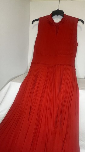 NWT Nanette Lepore Red Pleated High Neck Midi Dress Womens Size 14 MSRP $148 - Picture 2 of 2