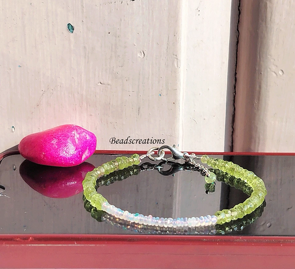 Natural Rondelle Green Peridot Opal Beads for Beaded Jewelry Gift for Her - Image 3 of 4