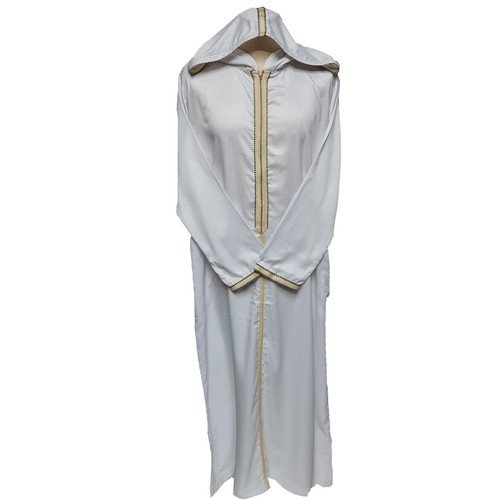 Homme Marocain Gris Crème Capuche Manches Longues Coton Mélange Thobe