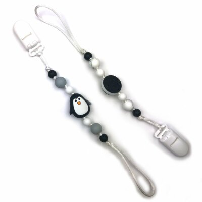 Nummy Beads Cookie & Penguin Silicone Pacifier Clip 2pk