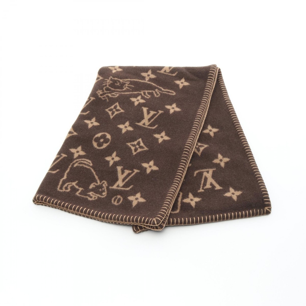 LOUIS VUITTON Couverture Small Blanket MP2260 wool cashmere Brown