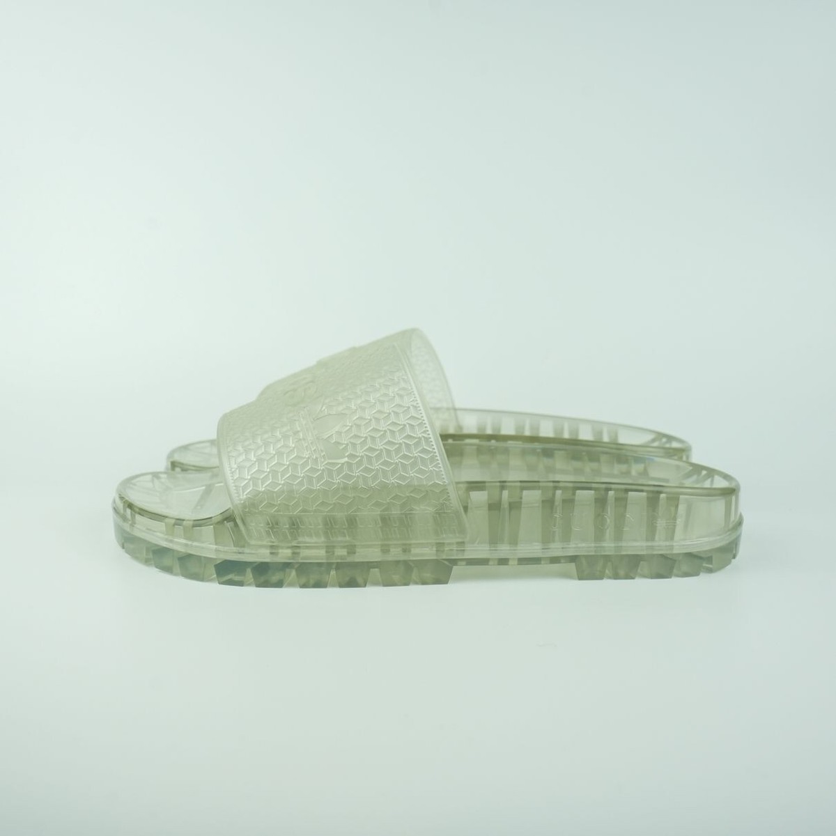 【GUCCI 】Rubber Transparent Slide Sandals GUCCI Clear Block Heel Platform Logo Slide Sandals