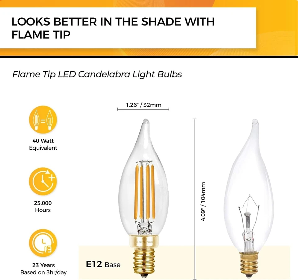 Dimmable E12 LED Candelabra Bulbs, 40W Equivalent - 2700K Warm White, 24 Pack - Image 4 of 4