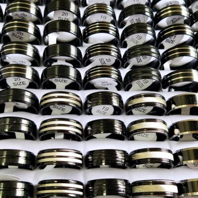 Bulk lot 50pcs Comfortable Black Stainless Steel Rings 10 Different Styles MIX