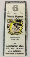 November 25, 2005 WAKE FOREST vs Appalachian State ticket stub ~ basketball