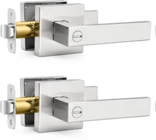 2 Pack Square Door Lever Privacy Door Lock Handleset, Keyless Lockset Door Knobs