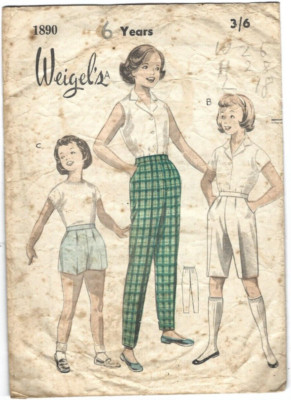 Weigel's Sewing Pattern 1890, Vintage Slacks and Shorts, Ch Size 6, Waist 24.5''