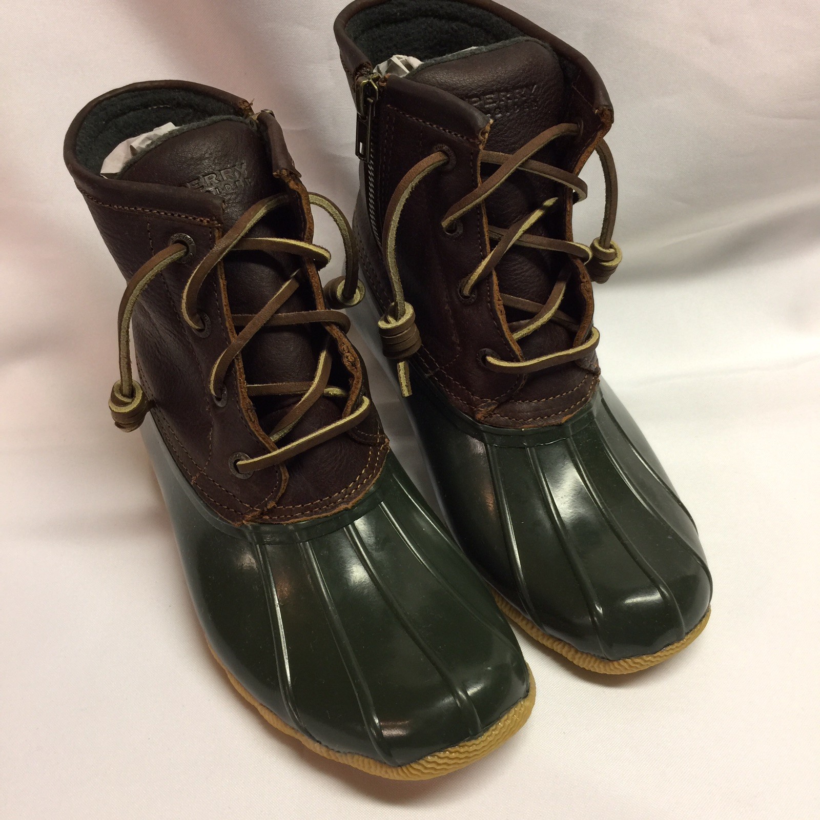 green sperry rain boots