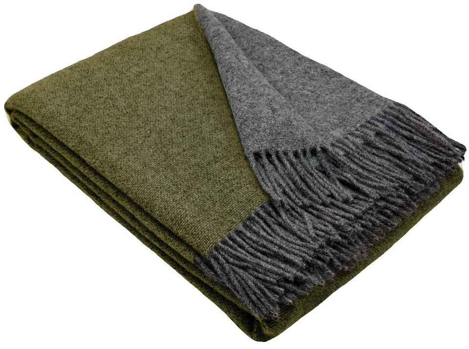 Wolldecke 100% Schurwolle Wohndecke Plaid Decke 140 X 200 Cm Grün-Grau