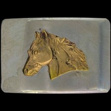 Brass Horse Art Cowgirl Cowboy Rancher Trainer Western 1980s Vintage Belt Buckle