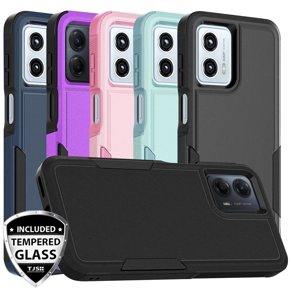 For Moto G Power 5G 2024 Case Heavy-Duty Tough Dual Layer Cover +Tempered Glass