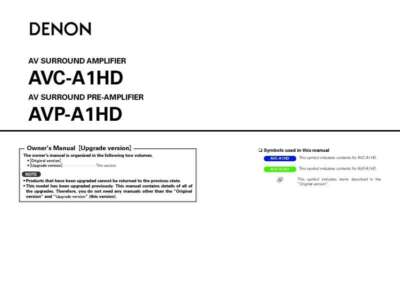 Denon AVC-A1HD Receiver Amplifier Owners Manual