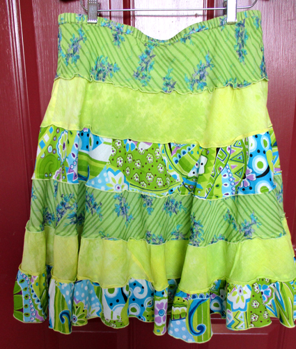 CLEARANCE Bila Lined Skirt PL 100% Cotton Yellow Lime Turquoise Layers Ruffles - Picture 2 of 5