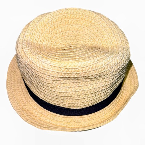 Kids Straw Fedora Sz Small Panama Sun Hat Beige Tan Short Brim Trilby Cuban Cap - Picture 5 of 14