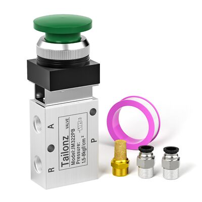 Green 1/4 NPT Manual Control Mushroom Push Button 3 Way 2 Position Pneumatic ...