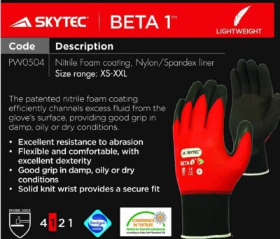 10x Paar Skytec BETA 1 rot Nitril superleichte dünne Handschuhe Arbeitskleidung/Sicherheit 8 