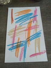 Orange Minimalism Streak Crayon Drawing On 5x8 Paper Signed