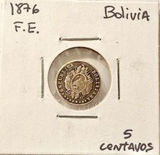 Bolivia 1876 FE-PTS, 5 Centavos Silver Coin, Potosi Mint