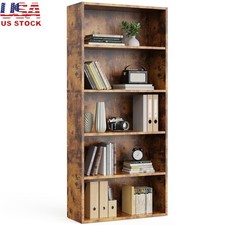 5-Tier Wooden Bookcase Adjustable Shelves Durable Storage Organizer Home Office