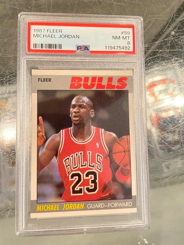 1987 FLEER #59 MICHAEL JORDAN CHICAGO BULLS BASKETBALL CARD PSA 8 NM/MT