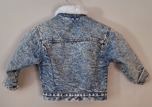 VTG Little Levis Orange Tab Kids Denim Sherpa Jacket size 5 Made USA Acid Wash - Picture 2 of 17