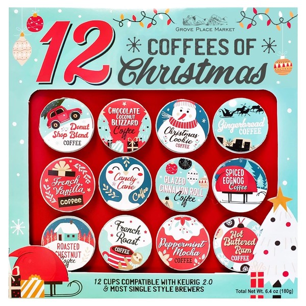 12 Cafés de Navidad - 12 K tazas Premium Set de Regalo de Vacaciones Café Gourmet 