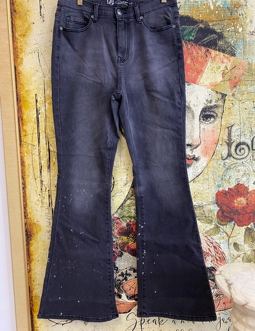 Sale DG2 Diane Gilman Grey Spatter Denim Virtual Stretch Flare Jeans Tall  New