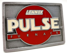 Vintage 1980s Lennox PULSE Furnace Belt Buckle Pewter  Red Enamel Logo NEW